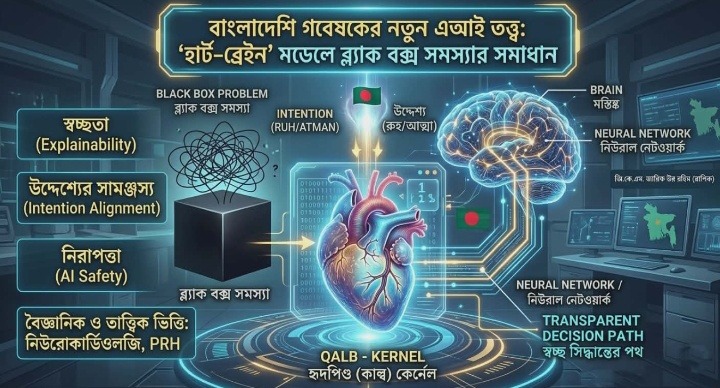 বাংলাদেশি গবেষকের নতুন এআই তত্ত্ব ‘হার্ট–ব্রেইন’ মডেলে ব্ল্যাক বক্স সমস্যার সমাধানের দাবি